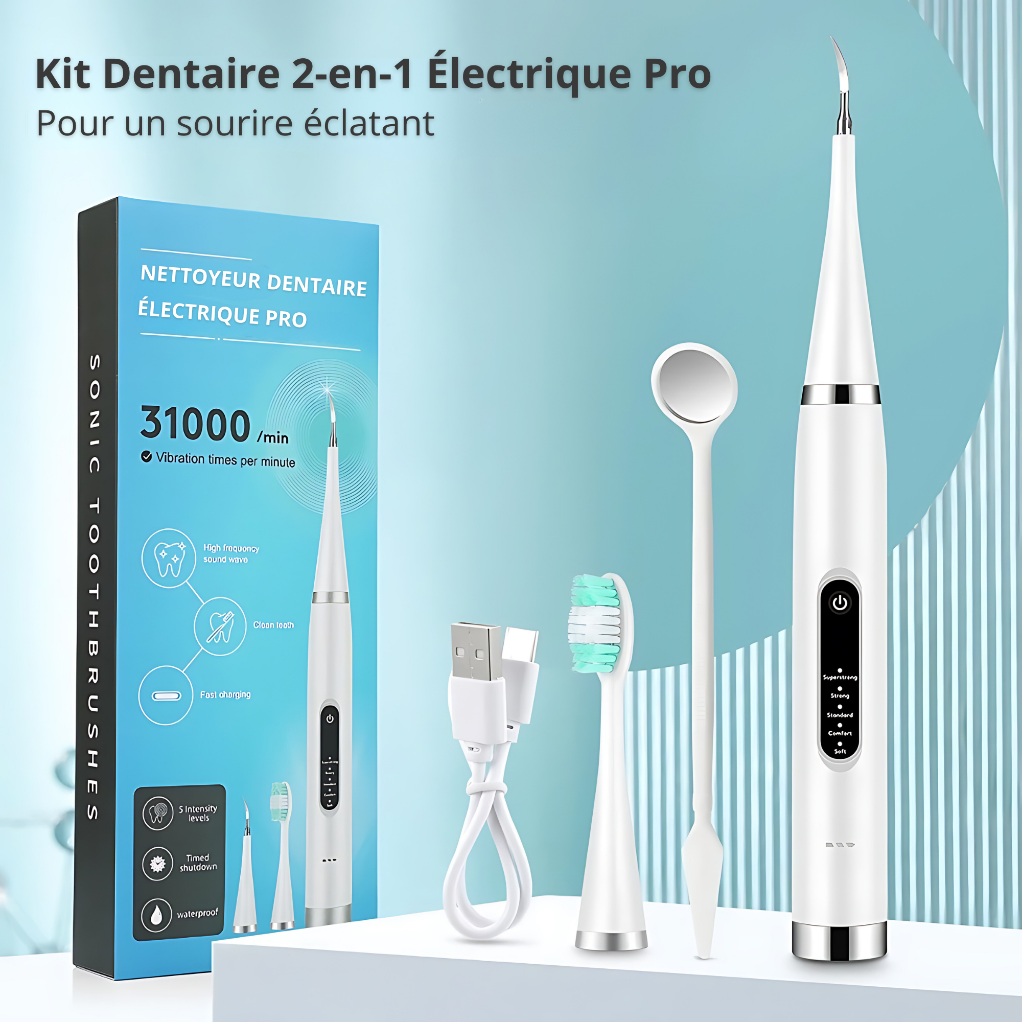 VITAL CARE | Kit dentaire ultime 2 en 1 : blanchiment et nettoyage efficaces