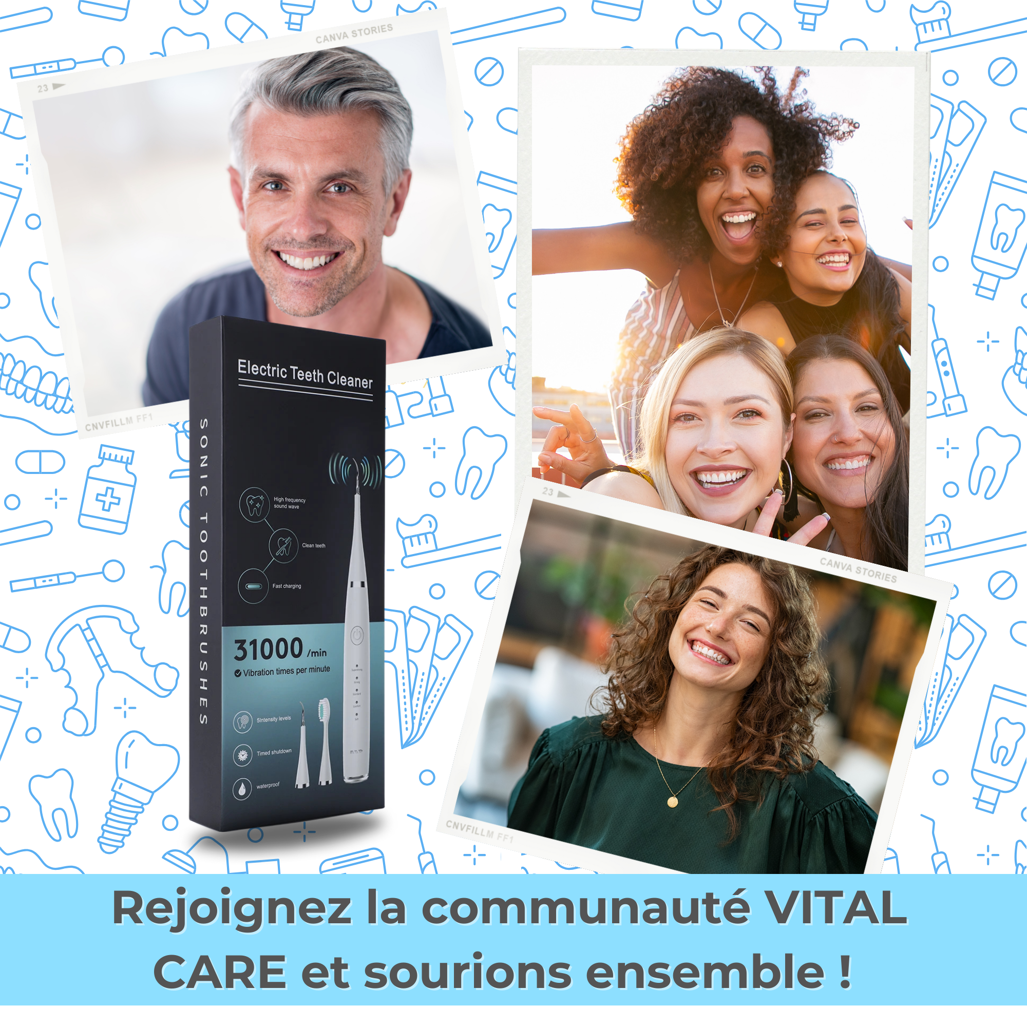 VITAL CARE | Kit dentaire ultime 2 en 1 : blanchiment et nettoyage efficaces